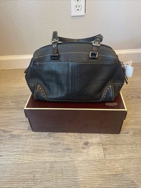 Coach Handbags - Coach Black Pebbled Leather Double-Handle Shoulder Bag with Stud Detail
